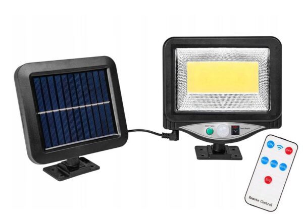 Projecteur LTC avec panneau solaire, 1 LED COB 10 W, 100 lm, détecteur de mouvement, détecteur crépusculaire, télécommande et batterie 1200 mAh