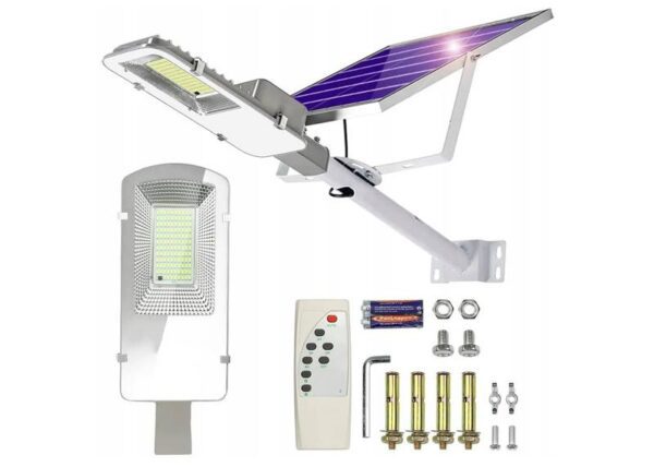 Lampadaire en aluminium 45 W avec panneau solaire, batterie 5000 mAh et télécommande