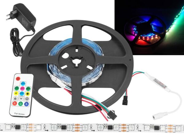 Kit PS : Guirlande LED RGB SMD5050, 120 diodes, 2 m, IP20 + contrôleur + alimentation + télécommande