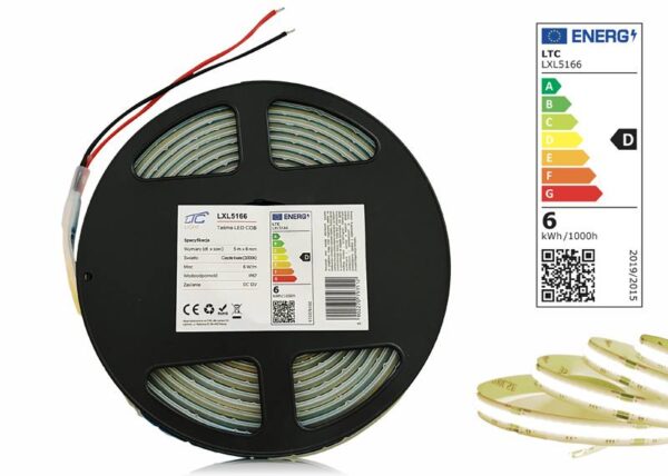 Bande LED COB PS IP67 3000K 1100 lm/m 6 W/m Rouleau de 5 m 12 V