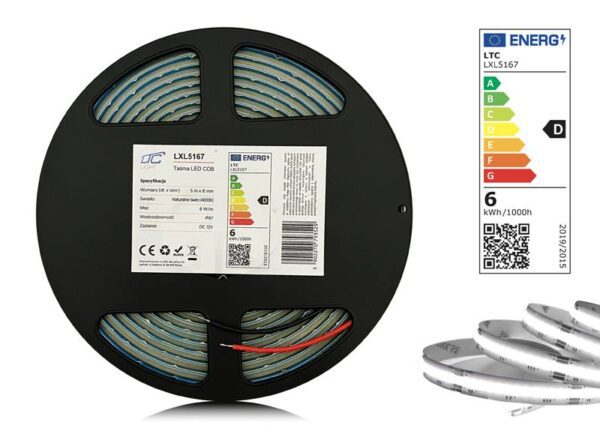 Bande LED COB PS IP67 4000K 1100 lm/m 6 W/m Rouleau de 5 m 12 V
