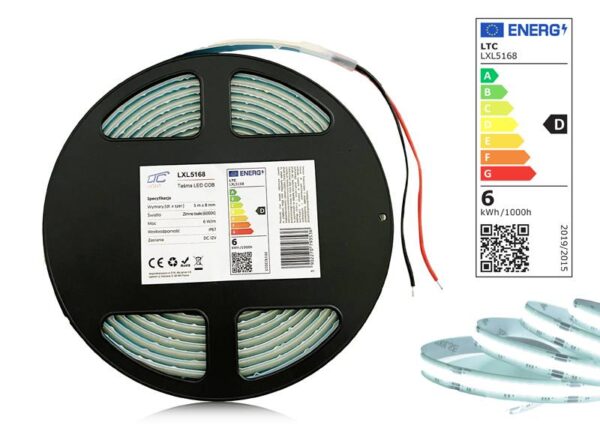 Bande LED COB PS IP67 6000K 1100 lm/m 6W/m, rouleau de 5 m, 12 V