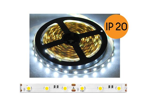 Guirlande de diodes PS 5050 ECO IP20, lumière blanche froide, 300 diodes, 5 m, culot blanc.