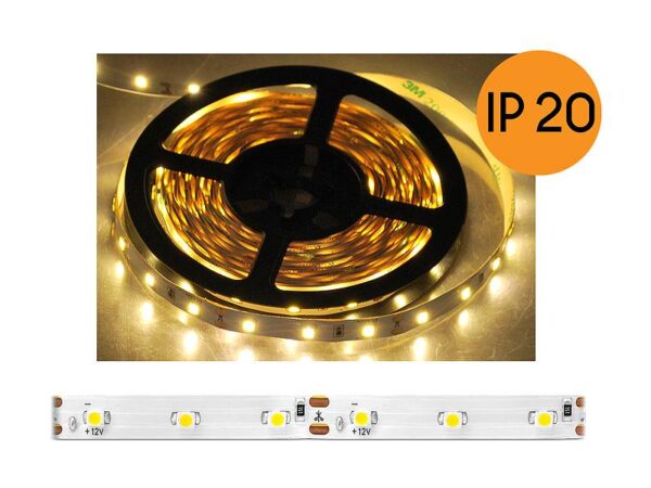 Guirlande LED PS ECO IP20, lumière blanc chaud, 300 diodes SMD2835, 5 m, base blanche.