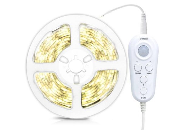 Bande LED COB PS USB 5 m, 5-24 V, 3000/4000 K avec détecteur de mouvement et réglage de la luminosité