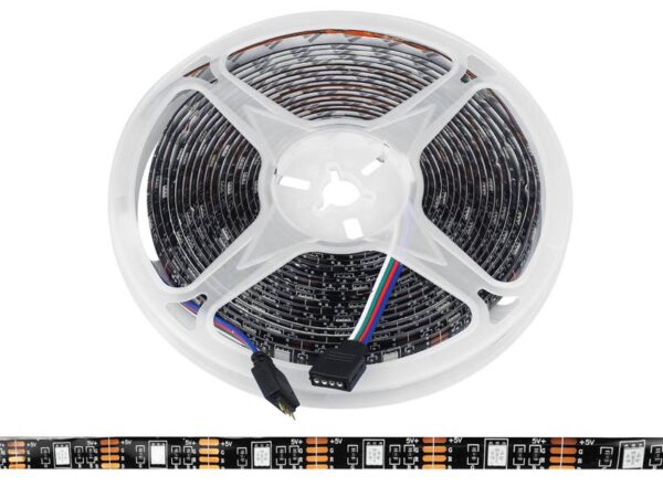 Guirlande LED USB 5050, 300 LED, 5 m, base noire, contrôle par smartphone, étanche.