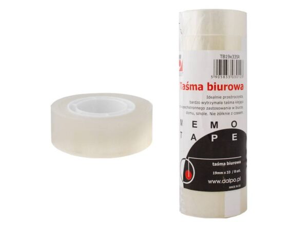 Ruban adhésif d'emballage transparent 33 m/19 mm (usage bureautique). Lot de 8.