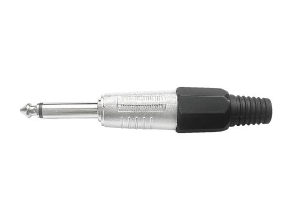 Fiche jack mono 6,3 mm en métal avec serre-câble, noire