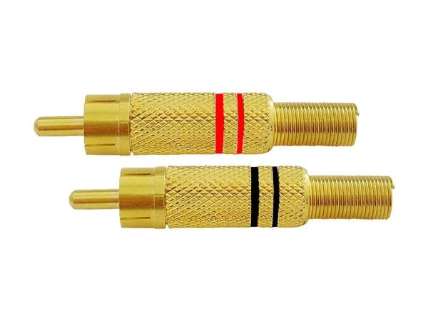 Fiche RCA plaquée or avec serre-câble, lot de 20, ROUGE/NOIR.