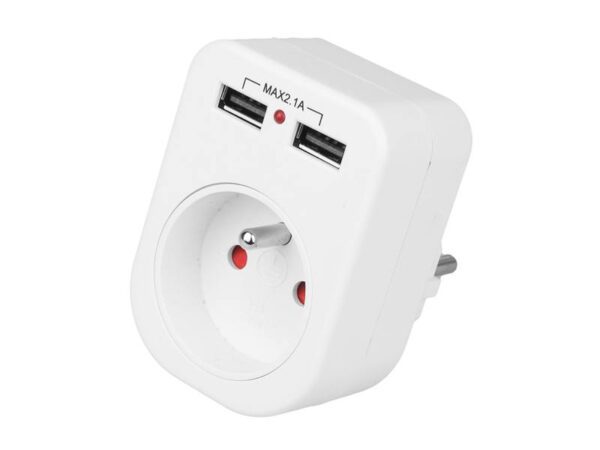 Prise avec mise à la terre 1P+Z, 10 A, 250 V, 2 ports USB 2,1 A