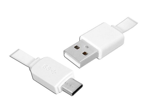 Câble PS USB - Type-C 1 m, plat, blanc.