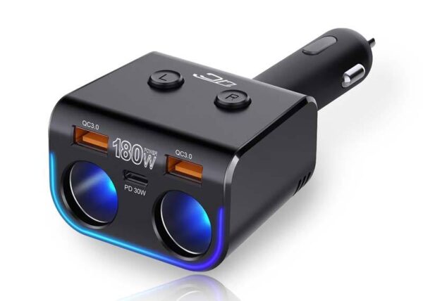 Adaptateur secteur pour voiture (incendie) LTC, 2 prises 150 W / 2 ports USB 2,4 A + chargeur rapide Type-C 18 W / 12/24 V TR230