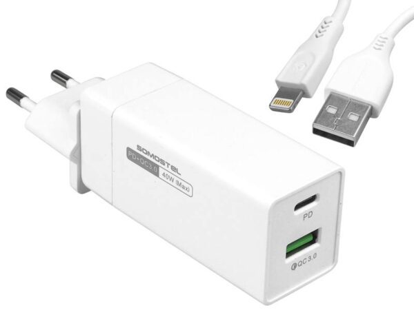Chargeur mural SOMOSTEL 36 W + câble iPhone blanc POWER DELIVERY SMS-A80 PD