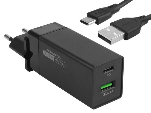 Chargeur mural SOMOSTEL 36 W + câble USB-C noir POWER DELIVERY SMS-A80 PD