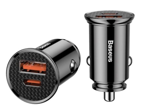 Chargeur de voiture PS Baseus Circular PD QC 4.0+ 5A 30W, noir.