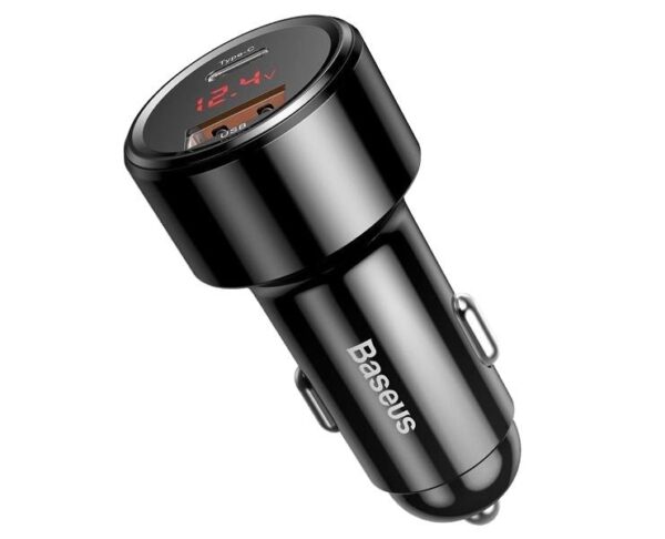 Chargeur de voiture PS Baseus Magic USB + USB-C QC 4.0 PD 45W, noir.