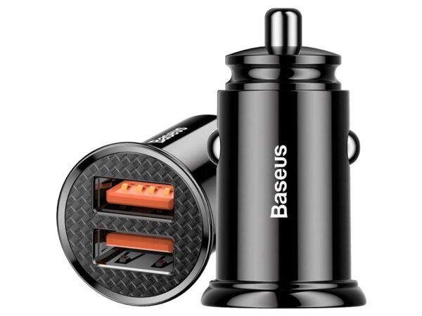 Chargeur de voiture PS Baseus, 2 x USB, Quick Charge 3.0, 30 W, 5 A, noir.