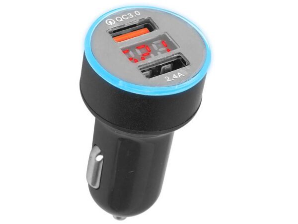 Chargeur de voiture PS avec écran, 2 ports USB, 12 V 35 W QC 3.0