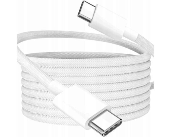 Câble USB Type-C PD 2 m 60 W blanc tressé économique pour iPhone 15 pouces (environ)
