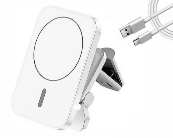 Chargeur sans fil 15 W avec support de voiture blanc Magsafe pour iPhone/Android