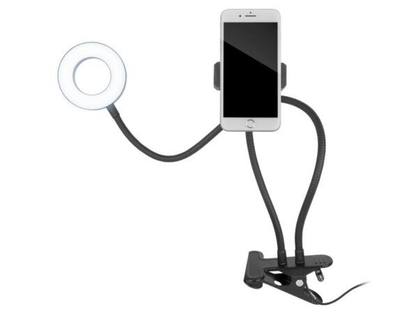 Support de téléphone à pince avec lampe LED.