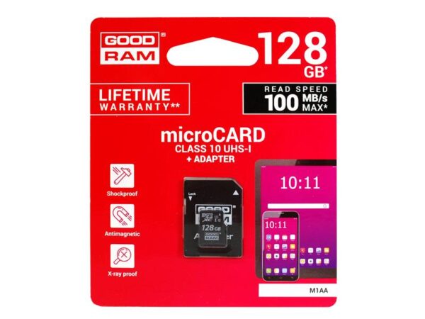 Carte microSD PS GOODRAM 128 Go + adaptateur UHS classe 10.