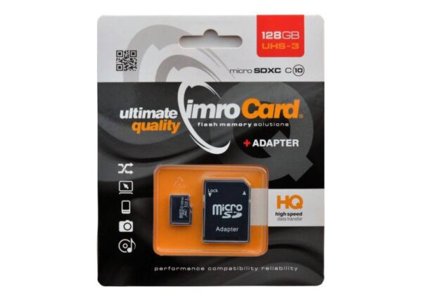 Carte microSD PS IMRO 128 Go classe 10 UHS-3 avec adaptateur
