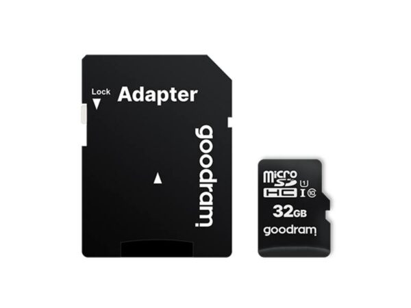Carte mémoire PS MicroSD GOODRAM 32 Go, Classe 10 UHS-I + adaptateur.