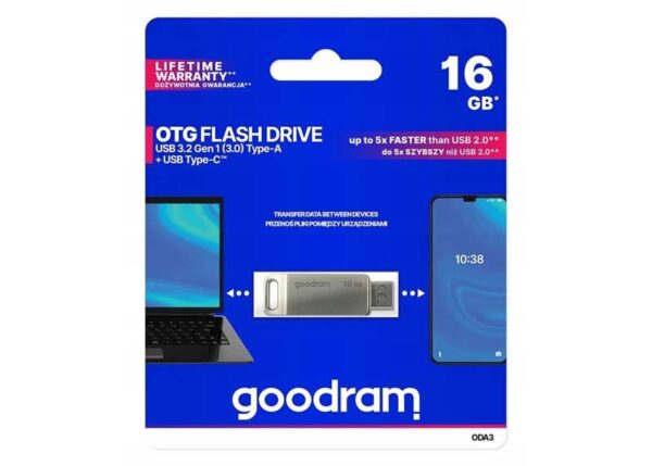 Clé USB PS GOODRAM 16 Go ODA3 ARGENT USB 3.2 + USB Type-C