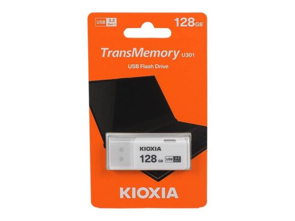 Clé USB PS 128 Go USB 3.0 Kioxia U301, blanche.