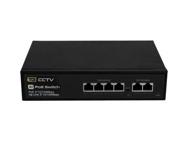 Commutateur PS 4 ports PoE 100/1000 Mbps 802.3af/at + 2 ports de liaison montante 100/1000 Mbps, 65 W