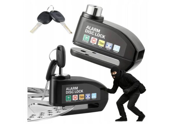 Antivol de disque de frein avec alarme 110 dB 7 mm, pour scooter, vélo, cyclomoteur, quad