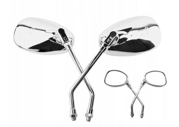 Rétroviseurs pour moto, scooter, quad ; chromés, filetage M10, droit/droit, lot de 2