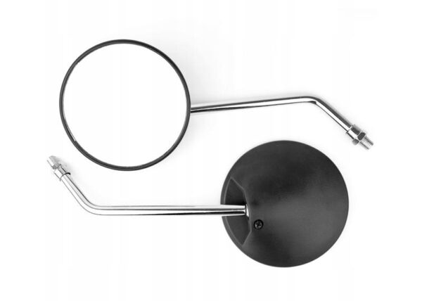 Rétroviseur pour moto, scooter, quad ; rond, noir, bras chromés, filetage M10 droit/droit, lot de 2.