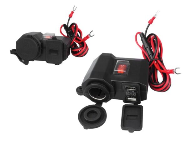 Chargeur de guidon hermétique avec prise allume-cigare, 2 ports USB, 5 V/2,1 A, écran