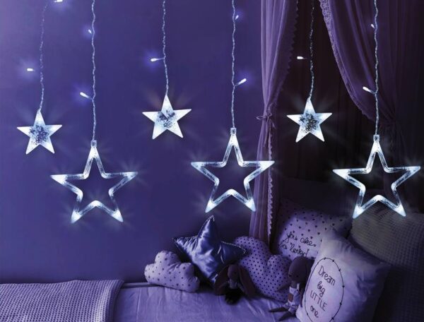 Rideau lumineux PS 138 LED, guirlande lumineuse pour sapin de Noël, étoiles, lumière blanche froide