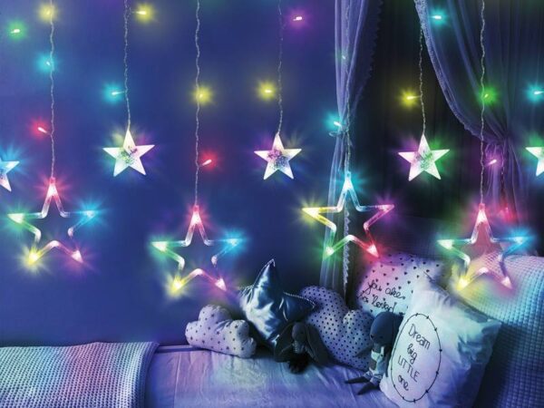 Rideau lumineux LED PS, étoiles multicolores