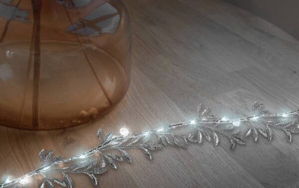 Guirlande LED décorative PS, feuilles argentées, lumière blanche froide