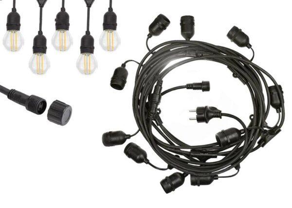 Guirlande lumineuse de jardin 10 m, 20 douilles E27, 230 V, OMY, 2 x 1 mm, IP65