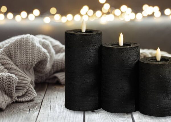 Bougies décoratives à LED en paraffine, lot de 3 + télécommande, noires