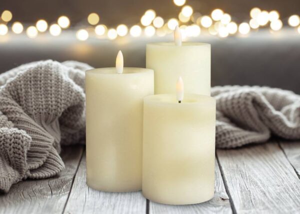Bougies décoratives LED en paraffine, lot de 3 + télécommande, couleur crème