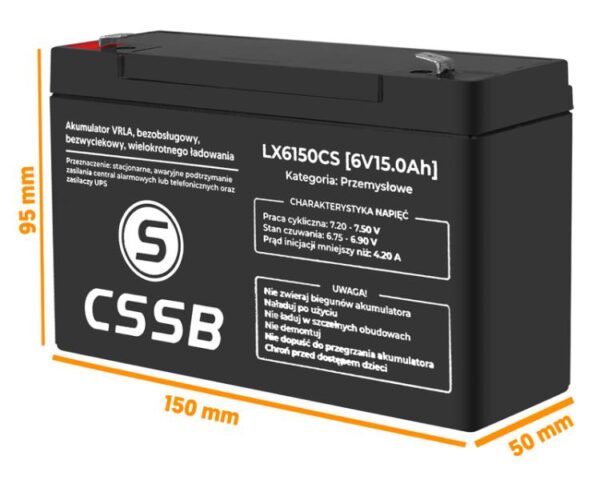 Batterie VRLA 6V 15Ah sans entretien.