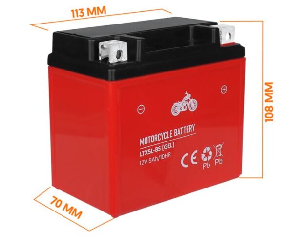 Batterie gel sans entretien pour moto 12 V 5 Ah