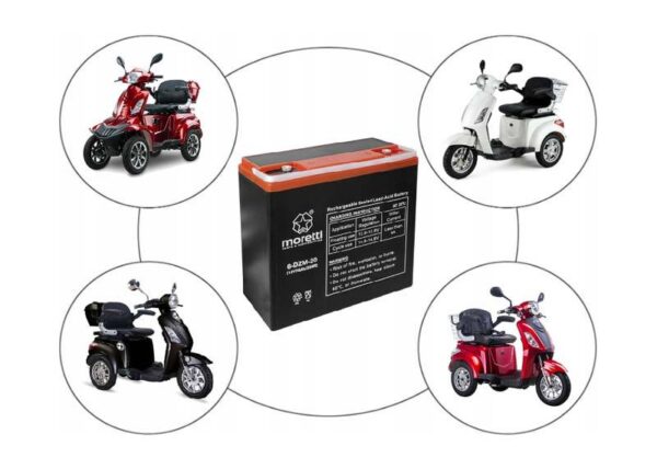 Batterie gel MORETTI 12V 20AH pour scooter électrique, fauteuil roulant TRES BARTON