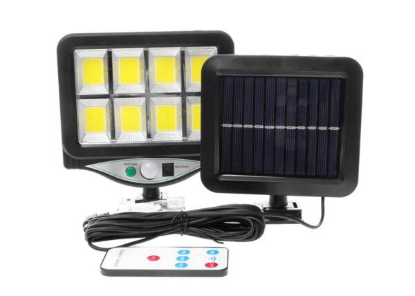 Projecteur LED LTC avec panneau solaire 8W, 8xCOB, 100lm, détecteur de mouvement, détecteur crépusculaire, télécommande et batterie 1200mAh