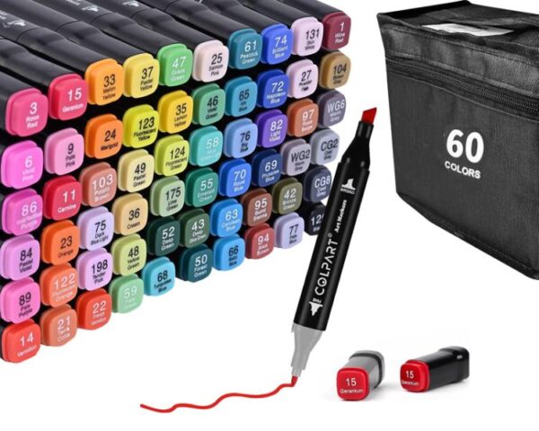 Feutres de couleur, feutres double pointe, lot de 60, noirs