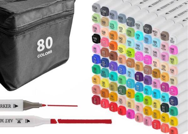 Feutres de couleur, stylos à double pointe, lot de 80 blancs