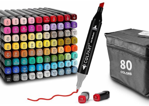 Feutres de couleur, stylos à double pointe, lot de 80, noirs