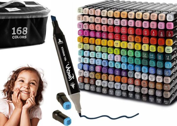 Feutres de couleur, stylos à double pointe, lot de 168 noirs