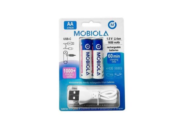 Batterie rechargeable MOBIOLA 1650 mAh 1,5 V MBAA1650, USB-C, lot de 2